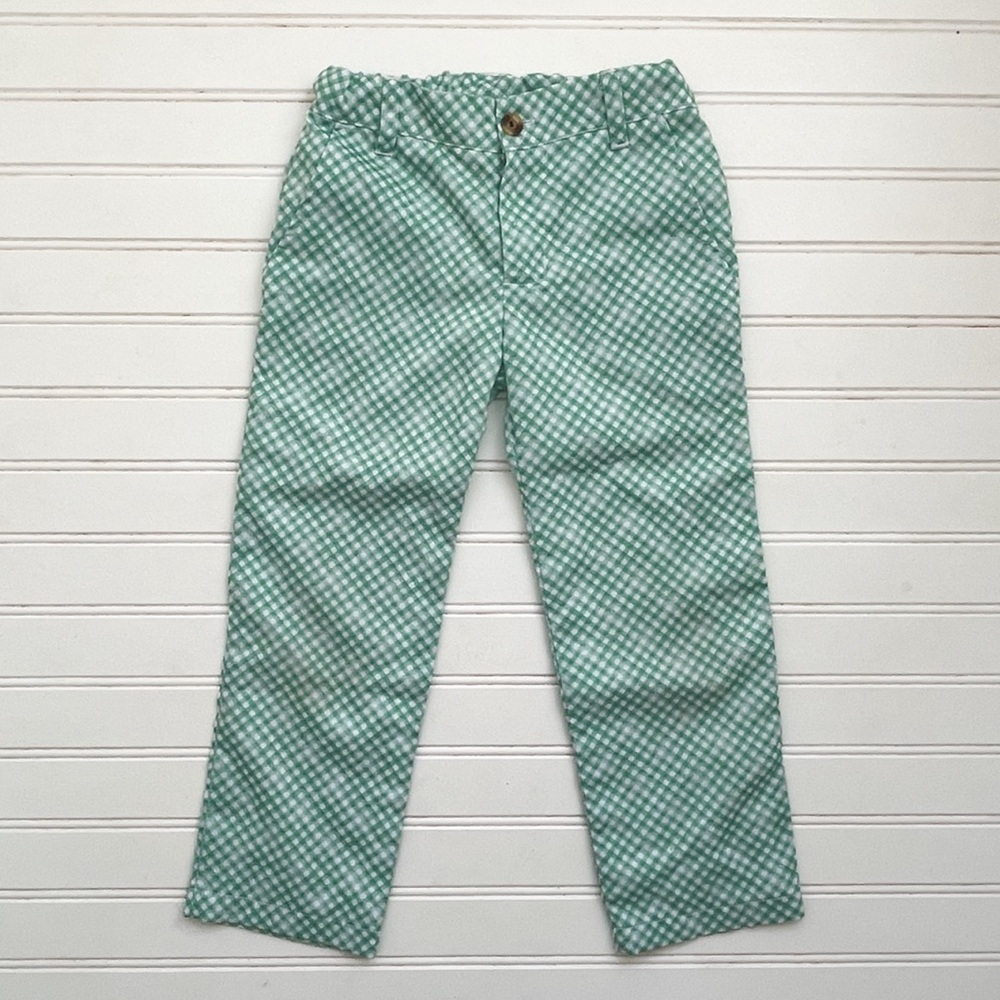 SMOCKINGBIRD EUC Very Soft Green Gingham Adjustable Waist Pants